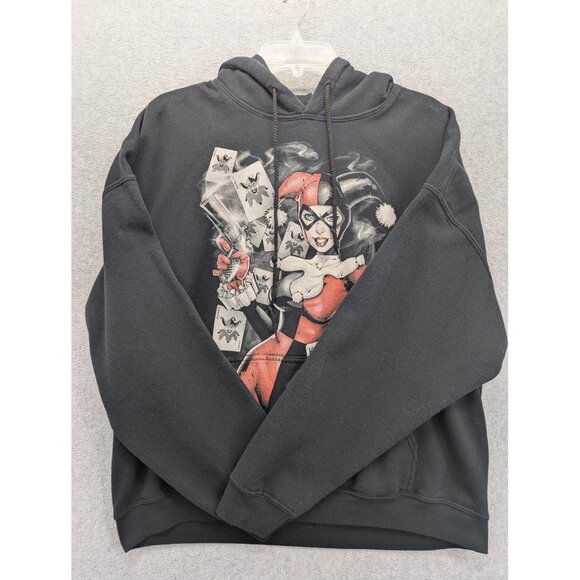 Harley Quinn Hoodie Mens XL Black DC Comics Batman Graphic Gildan Heavy Blend - Picture 1 of 8